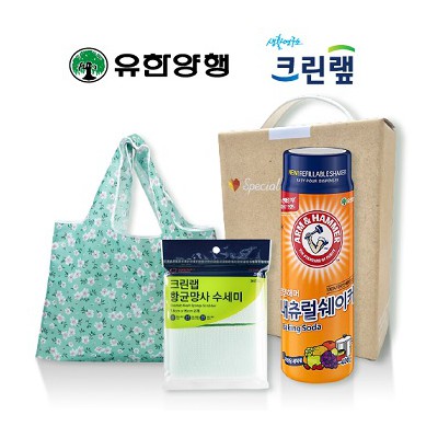 친환경스위트홈세트84호(암앤해머내츄럴쉐이커베이킹소다+특대형접이식시장가방+크린랩항균망사수세미)