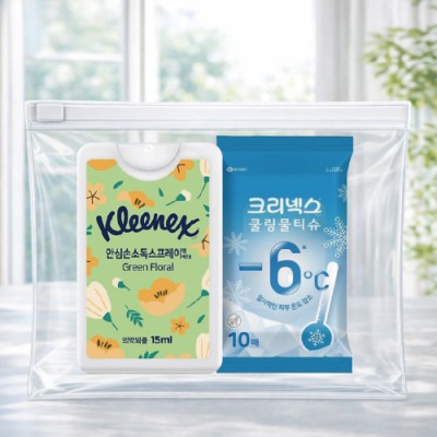 크리넥스 안심소독스프레이+쿨링물티슈 2종세트(브생건 지퍼백)