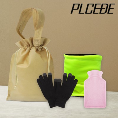 플씨드 겨울 4종 복주머니 파우치 D세트 (형광 안전 넥워머+스마트 터치 무지 장갑+다용도 손난로)