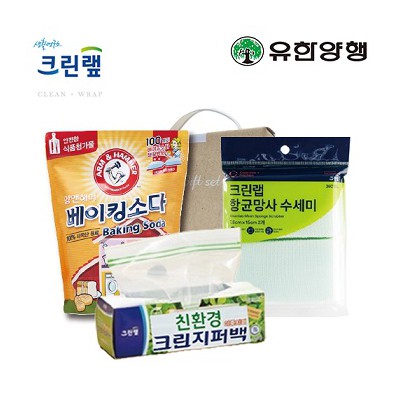 친환경스위트홈세트37호(크린랩지퍼백+암앤해머베이킹소다500g+항균망사수세미)