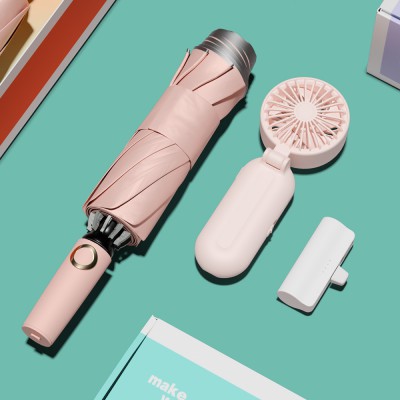 벨솔라 선물세트 거꾸로 3세대 자동 우양산 + 우산애착 미니 선풍기 + 보조배터리