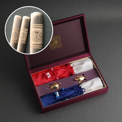 금상첨화 방짜유기수저세트 2인용 (거북받침,청홍수저집)