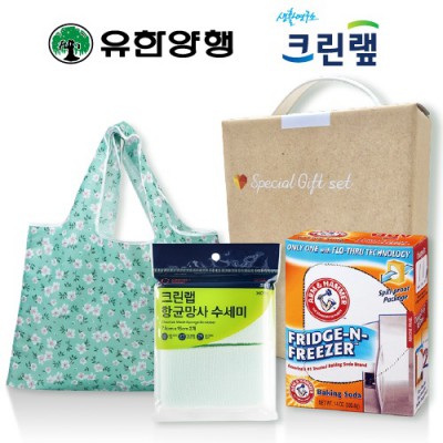 친환경스위트홈세트81호(암앤해머냉장고탈취제+특대형접이식시장가방+크린랩항균망사수세미)