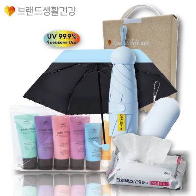 브생건320호 3종세트(LG미니스6종여행용+휴대용5단UV우양산+크리넥스안심99%물티슈)