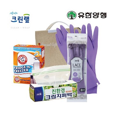 친환경스위트홈세트44호(암앤해머냉장고탈취제+크린랩지퍼백+레이스고무장갑)