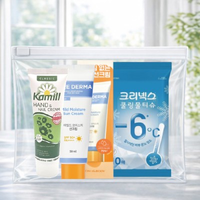카밀핸드크림+LG퓨어더마 선크림+크리넥스 쿨링물티슈 3종세트(브생건 지퍼백)
