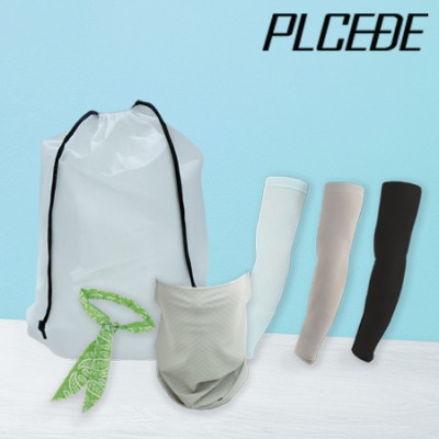 플씨드 여름 4종 EVA파우치 C세트 (귀걸이형 프리미엄 패턴 체크 멀티스카프+아쿠아 쿨토시+물방울 쿨스카프)