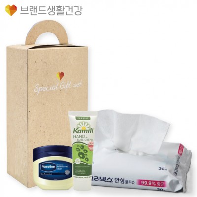 브생건623호 3종세트(카밀 핸드크림+바세린 퓨어스킨 젤리+크리넥스 안심99.9% 항균물티슈)