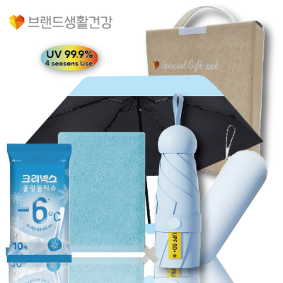 브생건312호 3종세트(휴대용5단UV우양산+국산핸드타올+크리넥스쿨링물티슈)