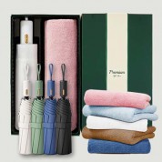라이트핏 로얄버튼 3단자동 암막양우산+보송보송데일리 순면타올155g 우산타올 선물세트