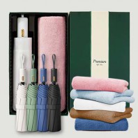 라이트핏 로얄버튼 3단자동 암막양우산+보송보송데일리 순면타올155g 우산타올 선물세트