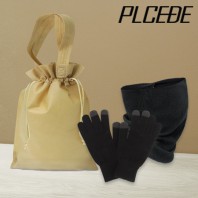 플씨드 겨울 3종 복주머니 파우치 J세트 (실크리치 귀걸이 멀티스카프+무지 니트 터치 장갑)