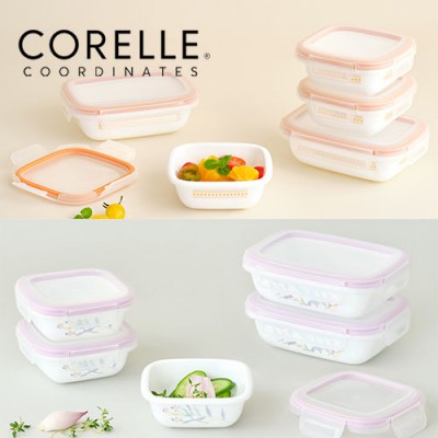 코렐_코디네이츠 밀크글라스 밀폐용기 혼합 5종 (산호세/자카드밴드)