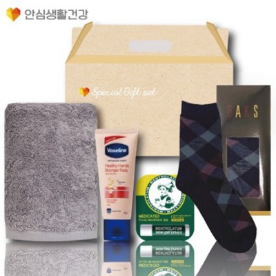 돌봄케어123호(닥스양말+국산타올170g + 바세린 핸드크림 + 멘소래담 립밤)