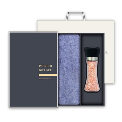 [송월] 프리미엄 선물세트 핑크솔트 수건 콤보세트 항균 180g 호텔타월 1P + 히말라야 핑크소금(200g) 1P