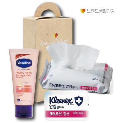 브랜드생활건강 287호 2종세트 (크리넥스 안심물티슈+바세린 핸드크림)