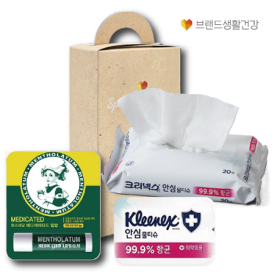 브랜드생활건강 288호 2종세트 (크리넥스 안심물티슈+멘소래담 메디케이티드 립밤)
