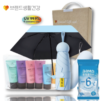 브생건303호 3종세트(LG미니스6종여행용+휴대용5단UV우양산+크리넥스쿨링물티슈)