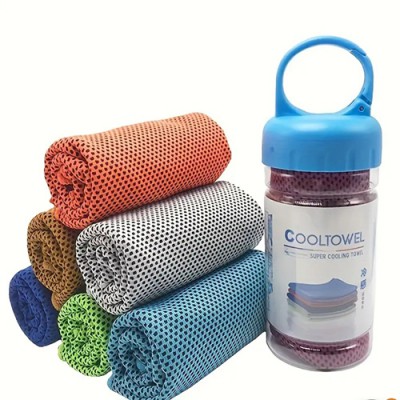 냉감 쿨링 아이스 타올 원통케이스+ 스포츠 타올 쿨링타올, 쿨타올 쿨스카프 기념 타올 수건 스포츠 타월 등산 냉각 다양 쿨토시
