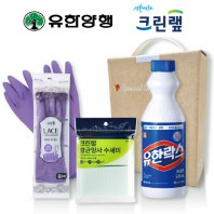 친환경스위트홈세트77호(유한양행유한락스+크린랩레이스고무장갑+크린랩항균망사수세미)