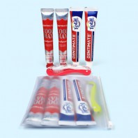 크리오 치약칫솔세트 치약4개 접이식칫솔 지퍼백(인쇄가능)