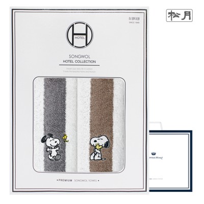 [송월타올] 스누피 멜로우 스트라이프 2매 선물세트(쇼핑백)