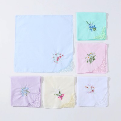 로페리아 파스텔 컬러 꽃자수 레이스 손수건(0217589)