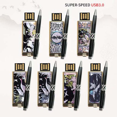 빛나 학 시리즈 자개 2종세트 (USB메모리+자개볼펜 3.0 16GB~128GB) 7종 이미지