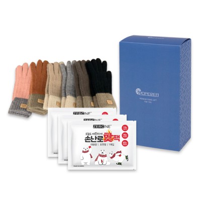 로페리아 스마트폰터치니트장갑1P,핫팩150g 3P세트