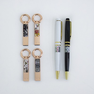 나빌레라 LED 자개스틱USB(8G~32G) 금장띠볼펜세트-전통문양