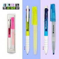 4링3색 투명볼펜+핫트 네오 형광펜 세트