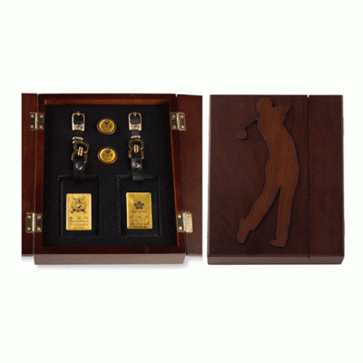 고급원목 사각 가죽네임텍2P+순금볼마크세트