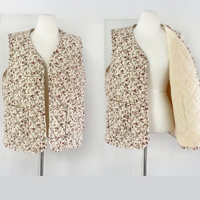 빈티지 플라워 누빔조끼 방한조끼