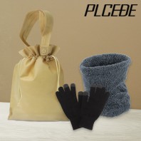 플씨드 겨울 3종 복주머니 파우치 C세트 (벨보아 넥워머+스마트 터치 무지 장갑)