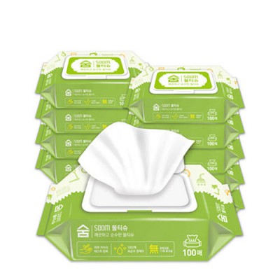 2567 숨 물티슈 캡형 100매 저자극 대용량