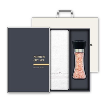 [송월] 프리미엄 선물세트 핑크솔트 수건 콤보세트  스윗하트 하니36 세면타월 1P + 히말라야 핑크소금(200g) 1P