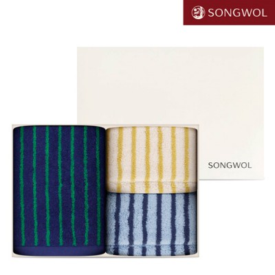 송월 듀얼 스트라이프40 (180g) + 스트라이프 솔리드 34 (66g) 타올 3P 세트 (세면 1 + 핸드 2)