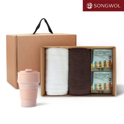 송월타올 리빙 기프트세트 33 (헤비무지타올 190g 2P + 실리콘텀블러500ml 2P)
