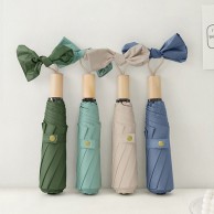 818_자외선 차단 목재 손잡이 접이식 우산