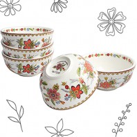 달리아꽃 대접5P 세트, 엠보싱+입체+금박디자인