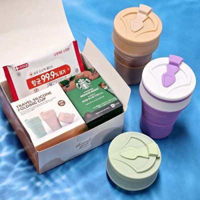 스타벅스 커피 10P + 실리콘 텀블러 + 손소독 물티슈10매 선물세트 머그 컵 + 레디백 사은품 보온 보냉 물컵 여행용 답례품