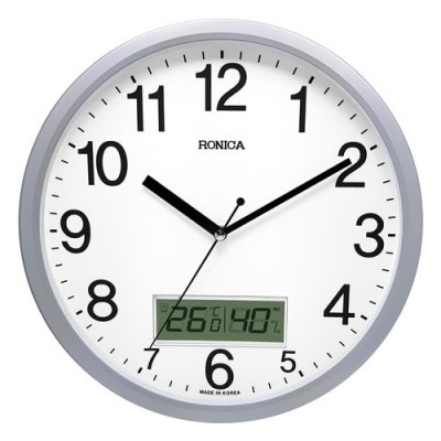 로니카 온도계습도계 무소음벽시계 실버 R300SM