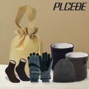 플씨드 겨울 5종 복주머니 파우치 C세트 (투톤 방수 터치 장갑+플씨드 기모 숏비니+프리미엄 넥워머+방한덧신)