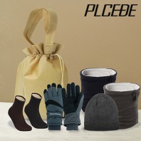 플씨드 겨울 5종 복주머니 파우치 C세트 (투톤 방수 터치 장갑+플씨드 기모 숏비니+프리미엄 넥워머+방한덧신)