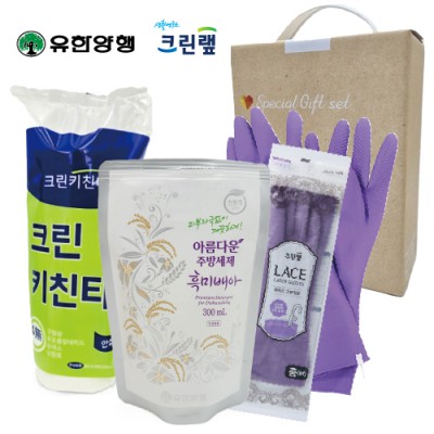 스위트홈세트14호 (크린키친타올+유한양행주방세제300ml+크린랩레이스고무장갑중형)3종(손잡이고급케이스)