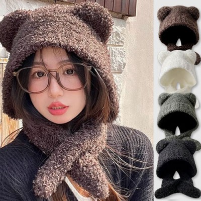 곰돌이 포근 후드워머 모자