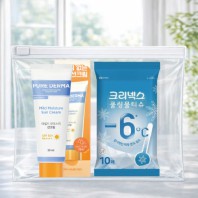 LG퓨어더마 선크림+크리넥스 쿨링물티슈 2종세트(브생건 지퍼백)