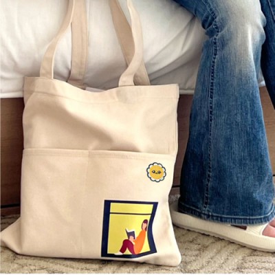 행복이 스마일 투포켓 에코백