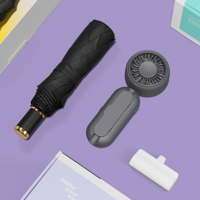 벨솔라 선물세트 모던 수동 3단 양우산 + 우산애착 미니 선풍기 + 보조배터리