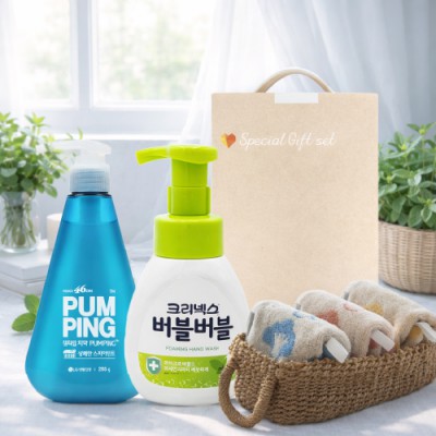 브생건 펌핑3호세트(페리오 펌핑285g+크리넥스 버블핸드워시250ml+라인프렌즈핸드고리수건)